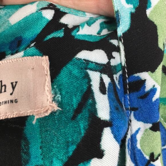 Philosophy Green Black Blue Floral Pop Over  top 0X - Picture 7 of 7